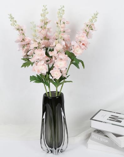 6PCS Champagne Delphinium Artificial Flowers Real Touch Larkspur Silk Flowers Long Stem Artificial Flowers for Tall Vase Wedding Centerpieces for Tables Home Decor Indoor (Champagne) - color: Real Touch Champagne
