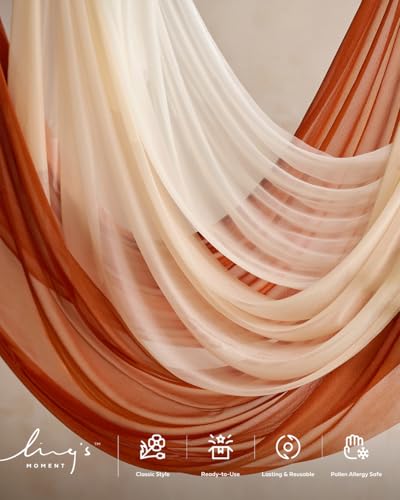 Ling's moment Fall Wedding Arch Flowers, Terracotta & Burnt Orange | Artificial Floral, Ceremony Backdrop Decor, 5-Piece Set, 2 Flower Stems + 3 Sheer Drapes, Arbor Decor - color: Or-terracotta & Orange