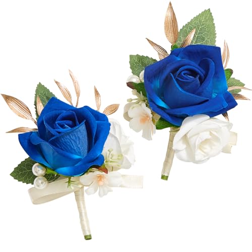 Alecono Boutonniere for Men, Set of 2 Navy Blue Corsages for Men Groom Bridegroom, Artificial Flowers for Prom Graduation Ceremony Anniversary - color: Navy Blue, size: Boutonniere 2pcs