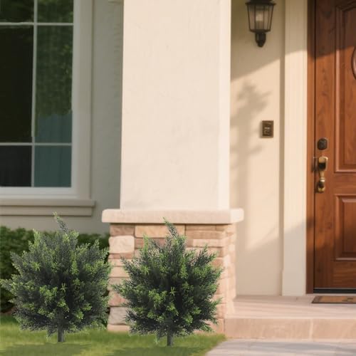 26.1inch Artificial Topiary Tree Set of 2 Beautiful Realistic Faux Cedar Pines Christmas Trees UV Rated Fake Shrubs for Front Porch Faux Plants Indoor and Outdoor Decor - color: Cedar-ball