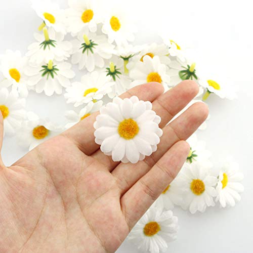 IVYRISE Fabric Daisy Flower Head 100PCS 1.5Inch White Artificial Gerbera Fake Flowers Heads for Wedding Party and DIY Craft