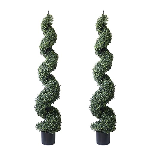 ALL SEASON GREEN 5' Artificial Cypress Spiral Boxwood Topiaries Tree in Plastic Pot Outdoor and Indoor Home Decor (2 Pack) - size: 5 ft