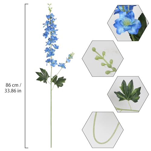 8PCS Delphinium Artificial Flowers 33.5'' Blue Faux Larkspur Flowers Long Stem Artificial Flowers for Tall Vase Home Wedding Garden Table Centerpieces Decor(Blue) - color: Blue