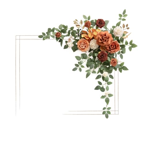 Ling's Moment Wedding Artificial Welcome Sign Flowers Swag Arch Floral Garland Decorations Sunset Terracotta Ceremony Reception Entrance Entryway Party Banquet Easel Wall Home Outdoor NOT Include Sign - color: Sunset Terracotta