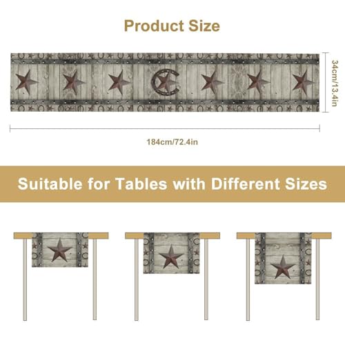 Western Texas Table Runner,ustic Farmhouse Grey Wooden Stars Hoof Cowboy Country Coffee Table Center Decor for Family Kitchen Outdoor Farmhouse Holiday Party Table Decorations, 13"x36" - color: Texas-9, size: 13“ X 36"