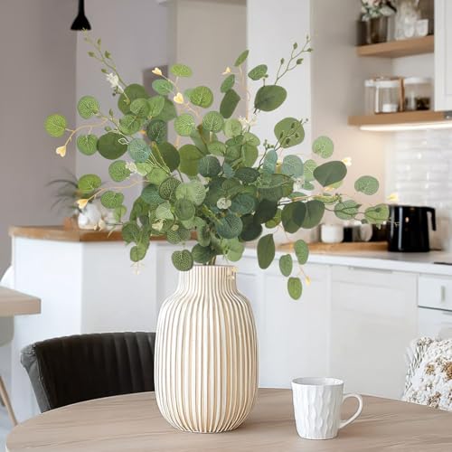 6 Pcs 20" Artificial Eucalyptus Stems, Realistic Faux Silver Dollar Greenery Branches for Vase Decor, Wedding Centerpieces, Farmhouse Home Party Decor, Bendable Stems & No Fade - color: Eucalyptus