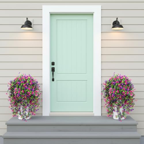 CEWOR 4pcs Artificial Hanging Plants for Outdoor, Fake Flowers Faux Silk Daisy with Eucalyptus, UV Resistant Realistic Faux Flower Greenery for Outside Indoor Home Porch Patio Decor, Purple - color: Purple Daisy
