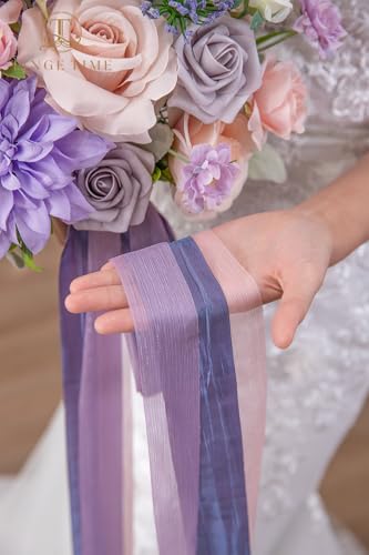 TINGE TIME 13 Inch Artificial Flower Wedding Bouquets for Bride, Cascading Bridal Bouquet for Wedding Bouquet for Wedding Ceremony and Anniversary(Violet&Mistyrose) - color: Violet & Misty Rose