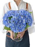 JINWOE Blue Faux Hydrangea Flowers, 3pcs 21" Latex Real Touch Spring Silk Flowers,Lifelike Artificial Hydrangeas with Stems for Porch Bouquets Wedding Home Table Centerpieces - color: Blue