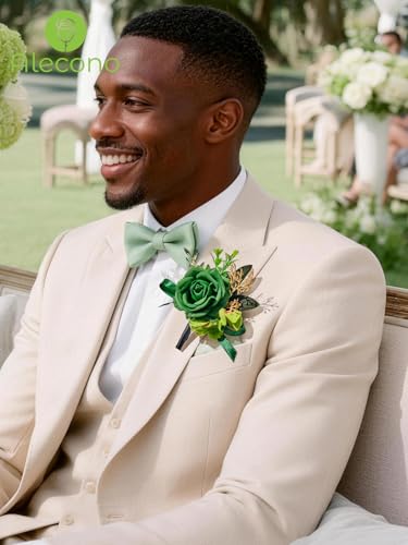 Alecono Green Corsage and Boutonniere Set, Corsages for Bride Bridesmaid Groom Bridegroom, Artificial Flowers for Prom Graduation Ceremony Anniversary - color: Green, size: Corsage and Boutonniere Set