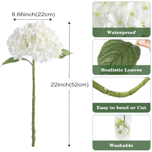 Coferset 4pcs White Lifelike Hydrangea Artificial Flowers 22inch Real Touch Faux Hydrangea Flower Stem for Home Party Wedding Floral Filler Arrangements Ceterpieces Bouquets - color: White, size: 4pcs