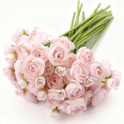 24 Stems Artificial Ranunculus Flowers - 96 Bloom Faux Silk Ranunculus Bouquet for Wedding Decorations, Home Décor, Holiday Arrangements & Large Event Centerpieces (lightpink) - color: Lightpink