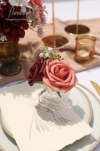 Floroom Artificial Flowers 50pcs Real Looking Burgundy & Pinky Cedar Foam Fake Roses with Stems for DIY Wedding Bouquets Bridal Shower Centerpieces Floral Arrangements Party Tables Home Decorations - color: Burgundy & Pinky Cedar, size: 50Pcs