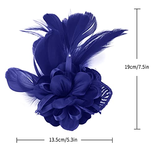 Song Qing Women's Fascinator Feather Flower Pin Brooch Corsage Bridal Hairband Derby Hat Cocktail Party Wedding - color: A7 Blue