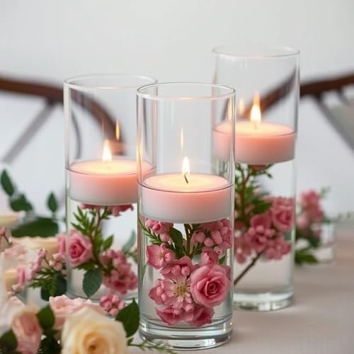 12 Pack Glass Cylinder Vases 8 Inch Tall Clear Flower Bulk Vase for Centerpieces Hurricane Floating Candle Holder for Table Home Home Decor Floral Shelf Party Dining Wedding Holiday Decoration - size: 8 Inch