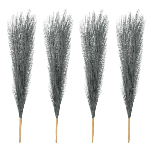 PATIKIL 17 Inch Faux Pampas Grass, 4 Pcs Boho Decor for Home Decoration Artificial Tall Fluffy Stems for Wedding Flower Party Vase Arrangement Centerpieces, Gray - color: Grey