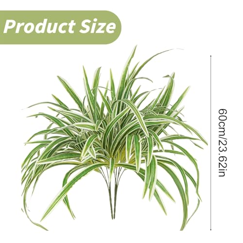 Artificial Spider Plant, Large 23.6 Inch UV Resistant Faux Greenery Bush for Indoor Table, Outdoor Planter Decor (Green, One Size)