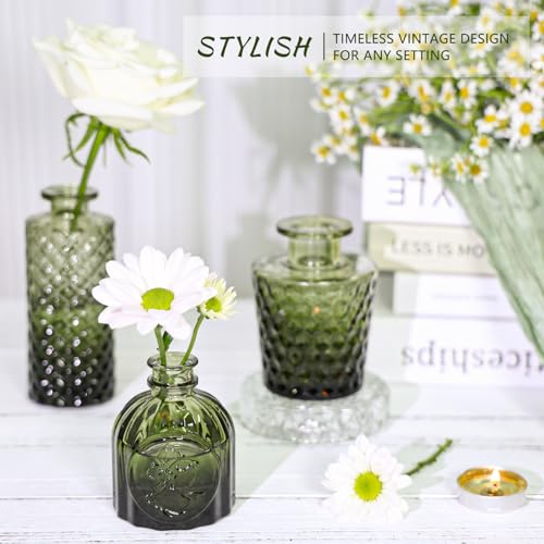 SUPMIND 12pcs Glass Bud Vase Set, Small Green Flower Vases for Centerpieces in Bulk, Mini Vintage Vase for Wedding, Home,Table Decoration - color: Green, size: 12Pcs