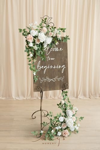 Ling's Moment 2pcs Wedding Flowers Garland Artificial Floral Swag Arch Decorations Rose Greenery Arrangements White & Sage Ceremony Reception Garden Easel Wall Entryway Outdoor board(NOT Include Sign) - color: White & Sage