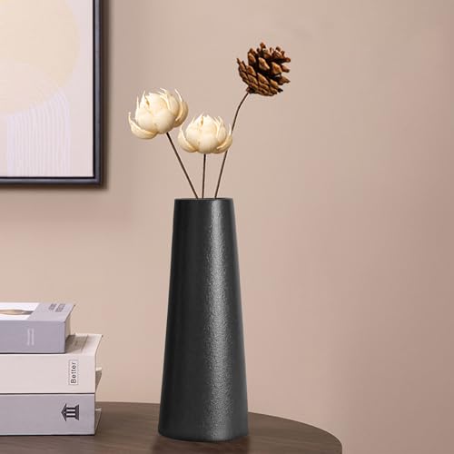 Black Ceramic Vase, 8.5 Inch Flowers Vase for Pampas Grass, Rustic Table Vase for Centerpieces, Simple Modern Vase for Home Office Decor - Matte Black - color: Black, size: Medium: 8.5 inches