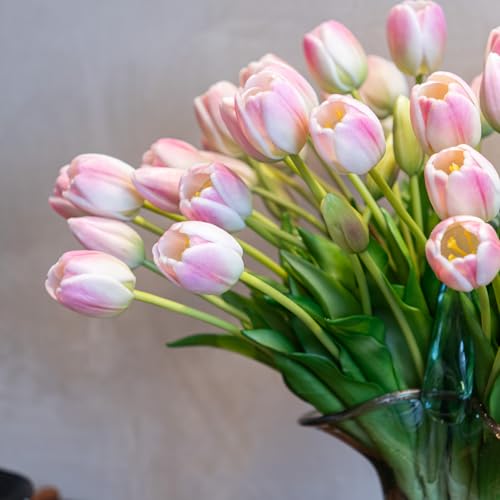 Artificial Tulips Flowers,Soft Touch Latex Bouquet, Fake Tulips,Spring Wedding Home Room Table Centerpiece Decor - color: 40pcs Peach Pink Set(no Vase)