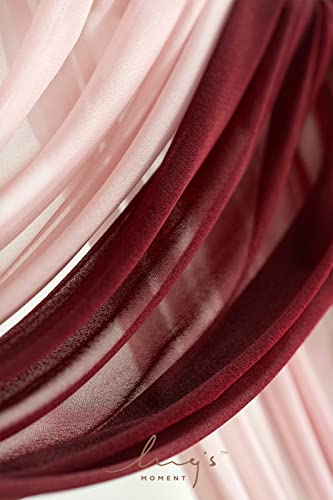 Ling's moment Red Pink Blush Artificial Wedding Arch Flowers Kit Pack of 4, 2pcs Hanging Flower Arrangement 2pcs Chiffon Drapes Ceremony Reception Fake Rose Arbor Backdrop Floral Party Outdoor Decor - color: Red-marsala & Blush 01