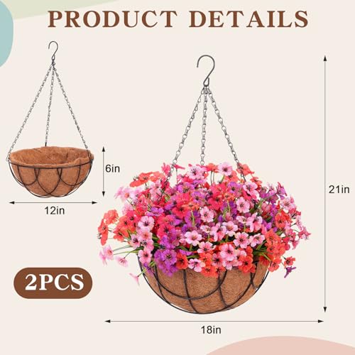 Beeveer 2 Pack Artificial Hanging Flower Basket for Outdoor Decoration Faux Orchid Hanging Plants with Coconut Lining Basket Fake Arrangement for Porch Courtyard Decor(Mixed, 2 Pack) - color: Mixed