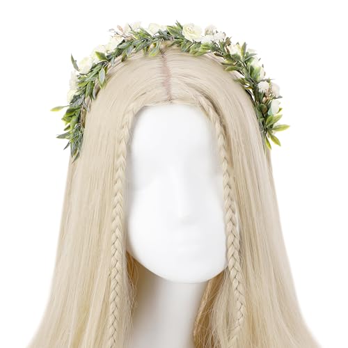 White Flower Crown Headband, Artificial Fairy Rose Floral Headpiece, Bridal Boho Flower Headbands for Women Girls Maternity Birthday Wedding Renaissance Festival Party Hair Accessories - color: White