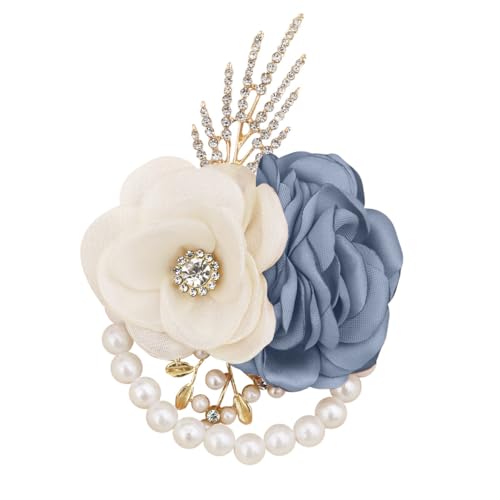 Satin Rose Corsage and Boutonniere Set for Bride Groom Bridesmaids Groomsmen Wedding Homecoming Flowers Prom Party Suit Accessories (Dusty Blue) - color: Dusty Blue