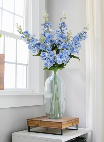 Blue Silk Flowers 6PCS Real Touch Delphinium Artificial Flowers Blue Larkspur Faux Flowers Realistic Tall Flowers for Vase Wedding Centerpieces for Tables Home Decor (Blue) - color: Real Touch Blue