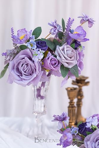 Purple Wedding Centerpieces Flowers Set of 6 Mini Bridesmaid Bouquets Posy Bouquet Pre-Made Wedding Flowers Centerpieces for Table Artificial Flowers - color: Purple