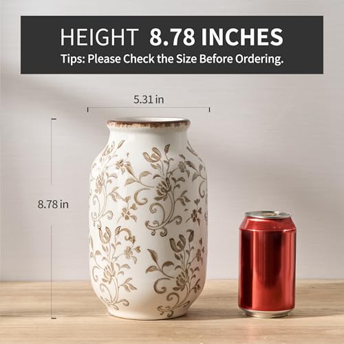 SIDUCAL Ceramic Vintage Vase, 8.78 Inch Chinoiserie Floral Vase, Retro Ice Cracked Rustic Farmhouse Vases for Home Decor, Living Room, Bookshelf, Office, Tuscan Decor, Brown Floral Pattern - color: 18049-brown