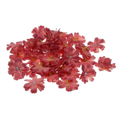 PATIKIL Fake Flower Heads for Crafts, 30 Pcs Faux Flower Bulk Mini Artificial Silk Flowers Embellishments Cherry Blossom for Wreath Wedding Party Decoration, Red - color: Red