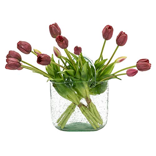 DUYONE 15Pcs Artificial Tulips Flowers, Soft Touch Realistic Latex Tulips Bouquet for Home Office Wedding Party Garden Decor, Fake Flowers for Dining Table Living Room Spring(Deep Purple,15pcs) - color: A Style-15pcs Deep Purple (No Vase)