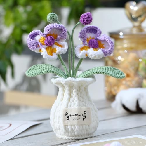 Orchid Crochet Flower Pot Purple Handmade Knitted Phalaenopsis Desk Decor for Home Office - color: B-phalaenopsis-healing Purple