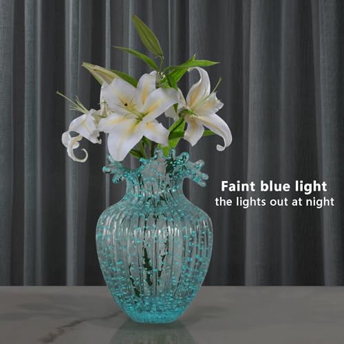 Handmade Glass Flower Vase Luminous Waves Mouth Decorative Vase Vintage Home Decor Rustic Farmhouse Decorations Living Room,Dining Room,Fireplace,Shelf