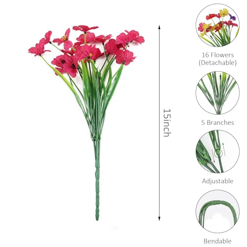 16 Bundles Red Flowers Artificial Outdoor Summer UV Resistant Fake Flowers Outdoor Porch Summer Decor Outside Artificial Plants for Window Box - color: C - Red - 2