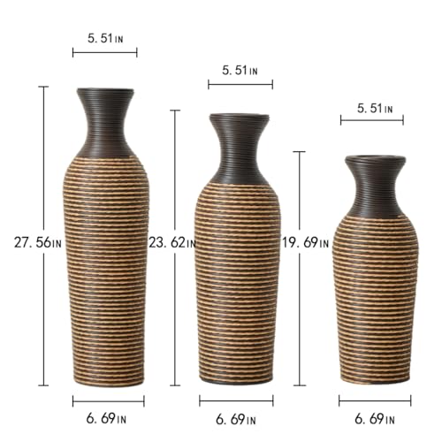 Floor PVC Decorated Vases Set of 3 for Gorgeous Home Decoration Large Classic PVC Vases 19.6in/23.6in/27.5in Height (Black+Yellow) - color: Black+yellow