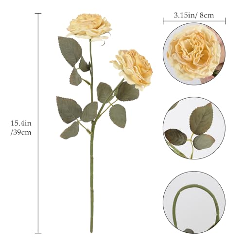 Artificial Roses Flowers- 8PCS Faux Vintage Yellow Roses Fake Silk Roses Flowers for Party,DIY Wedding Bouquet, Table Centerpiece, Home Decor(Yellow) - color: Yellow