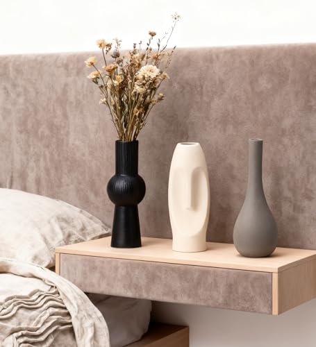 Ceramic Vase Set of 3 Home Decor Modern Farmhouse Style Living Room Ornament Dining Table Room Pottery Small Vases for Dried Flowers Colorful - color: Vt13 Black/Beige/Grey
