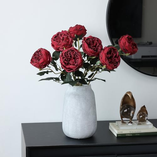 mizii 6Pcs Burnt Burgundy Artificial Roses Flowers Fake Silk Roses Flower with Long Stem for Wedding Decorations Table Centerpieces Flower Arrangement Home Decor (Burnt Burgundy) - color: Burnt Burgundy