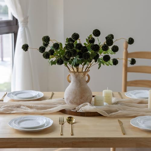Mizii 6Pcs Green Fake Silk Pompon Mum Artificial Flowers Bulk Small Faux Chrysanthemums with Stems Realistic Floral Decorations for Wedding DIY Bouquet Centerpieces Shower Vase Home Decor (Dark Green) - color: Dark Green