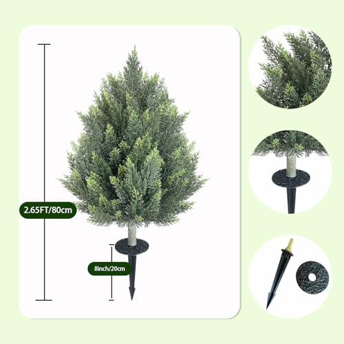 28inch Artificial Topiary Tree Set of 4 Beautiful Realistic Faux Cedar Pines Christmas Trees UV Rated Fake Shrubs for Front Porch Faux Plants Indoor and Outdoor Decor - color: 4pcs-cedar-tower