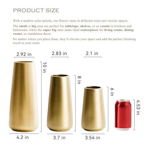 Light Gold Vase - 6" Gold Ceramic Flower vase for Home/Table/Accent Decor, Minimalist Modern Vases Ceramic for Centerpieces, Room Decor, Living Room, Bedroom or Gift - color: Light Gold, size: Small