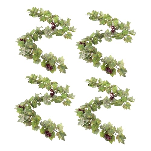 4PCS Artificial Grape Vines with Fruits, Greenery Leaf Garland Plant, 6.56Ft Fake Grapes Leaves for Indoor Outdoor Home Decoration Wedding Party Photo Wall Display - color: Green-4 Pcs (With Grapes)