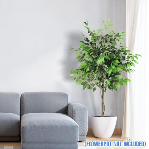 E&K 5FT Artificial Ficus Tree with Plastic Nursery Pot, Silk Faux Ficus Tree Artificial Plant for Home Office Garden Indoor Outdoor Decor (1 Pack) - color: Ficus Tree, size: 5ft