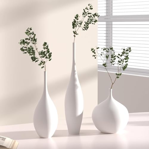 Relexome White Ceramic Vase Modern Boho Wabi-Sabi Flower Vase Set of 3 Decorative Aesthetic Vases for Centerpieces Pampas Matte Minimalist Vases for Living Room Table Shelf Home Decor Gift - color: White