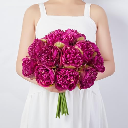 SITUMEIZI 2 Bouquet 10 Heads Artificial Peony Silk Flower Leaf Home Office Wedding Party Festival Bar Decor(Burdungy) - color: Burgundy