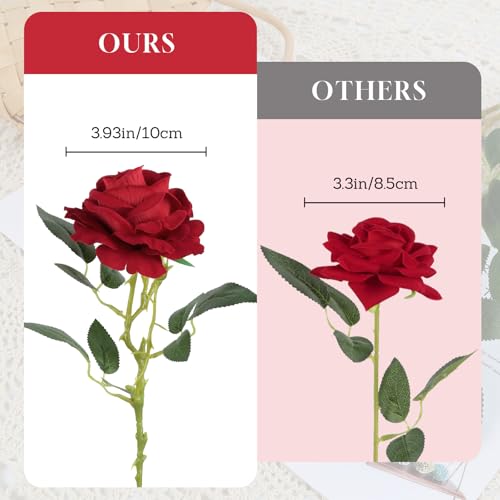 6Pcs Burgundy Roses Artificial Flowers Real Touch Velvet Roses Fake Flowers with Stems for Vase Table Centerpiece Home Wedding Party Garden Decoration(Dark Red) - color: Dark Red
