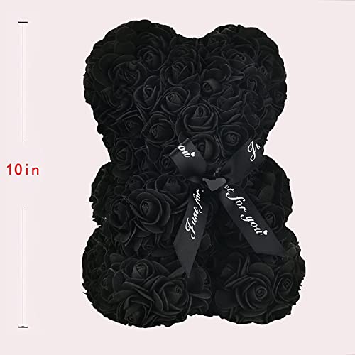 Lgv Flower Rose Bear,Romantic Gift for Valentine's Mother's Day, Christmas, Birthday,Girl Friend Her Mom Female Wife with Artificial Heart-Shaped Diamonds Black - color: Black